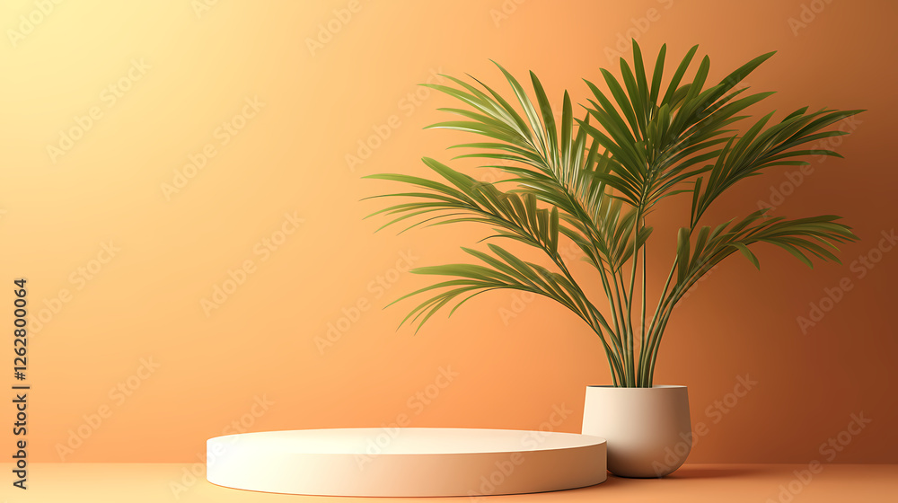 Cozy Orange Scene with Green Plant in White Pot Cozy Orange Scene with Green Plant in White Pot