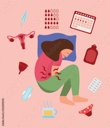 Menstrual Cycle Vector Illustrations – Feminine Health  Wellness. Menstrual period