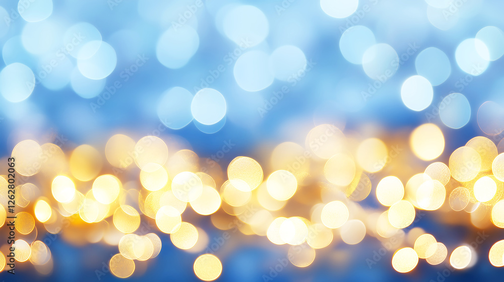 Fototapeta premium Gold Glitter Bokeh Background with Blue Contrast for Luxury, Festive & Elegant Designs, Event invitations & party flyers, Holiday greeting cards & New Year wishes, Website backgrounds & digital art
