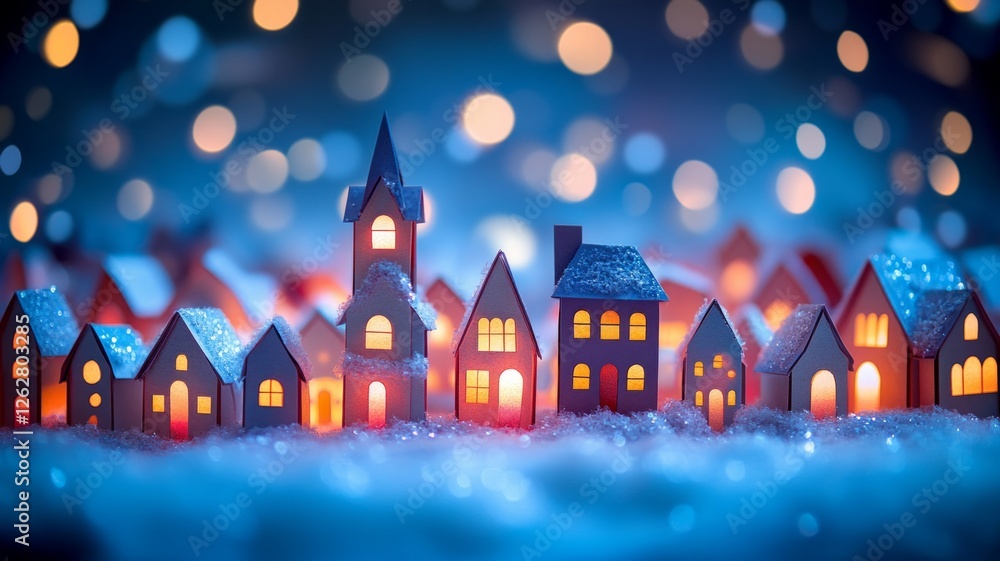 Obraz premium Magical Winter Village at Night with Glowing Lights