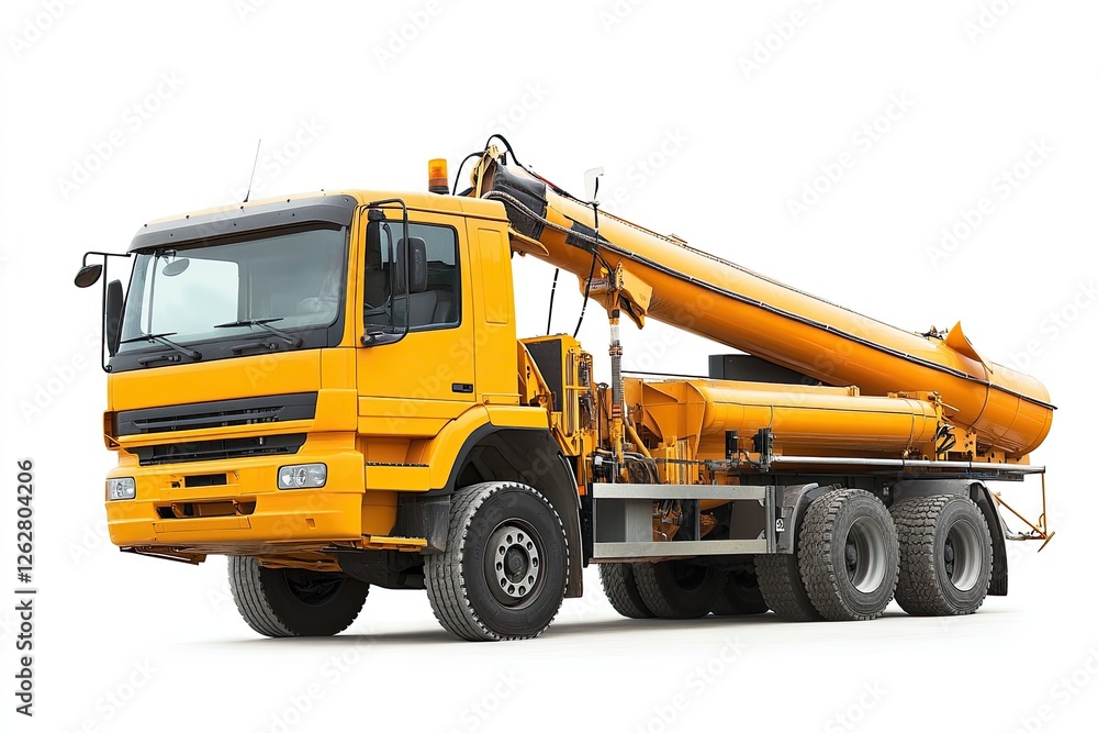 A concrete pump truck isolated on a white background A concrete pump truck isolated on a white background