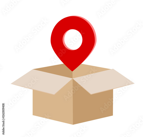 Geolocation and box on a white background. The concept of delivering goods and parcels to their destination
