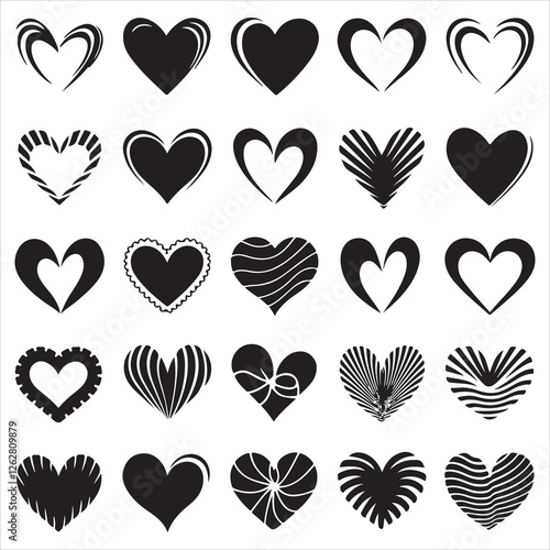 set of heart shape vector silhouettes various style