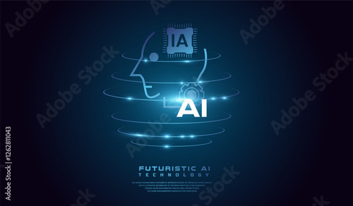 Technological Digital Brain with AI Chip. AI head concept Vector illustration. Artificial Intelligence Head, Isometric Vector banner for AI head system in vector photo