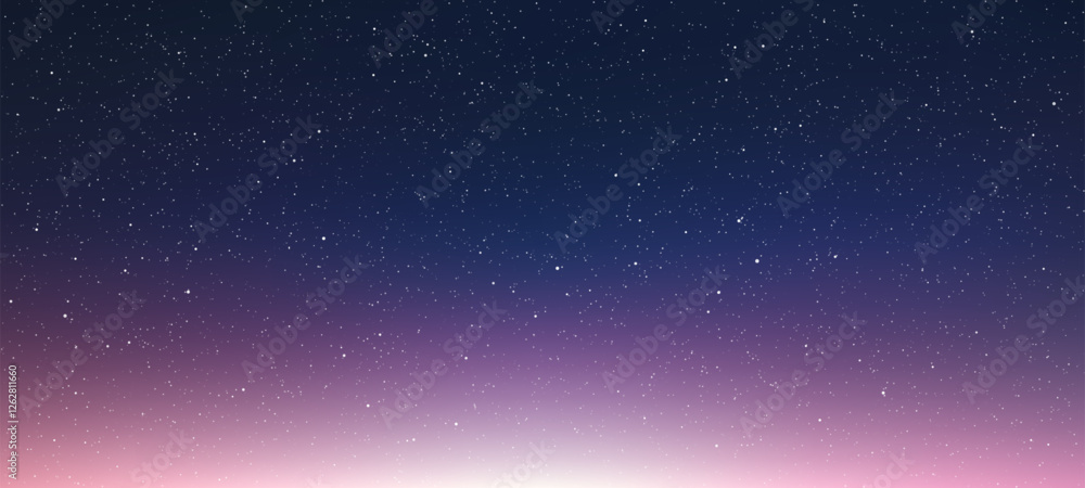 Obraz premium Starry sky background. Night sky with glowing stars. a space wallpaper design. minimalistic sunrise or sunset. gradient with stars. vector illustration.