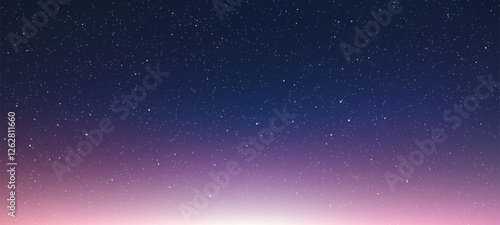 Starry sky background. Night sky with glowing stars. a space wallpaper design. minimalistic sunrise or sunset. gradient with stars. vector illustration.