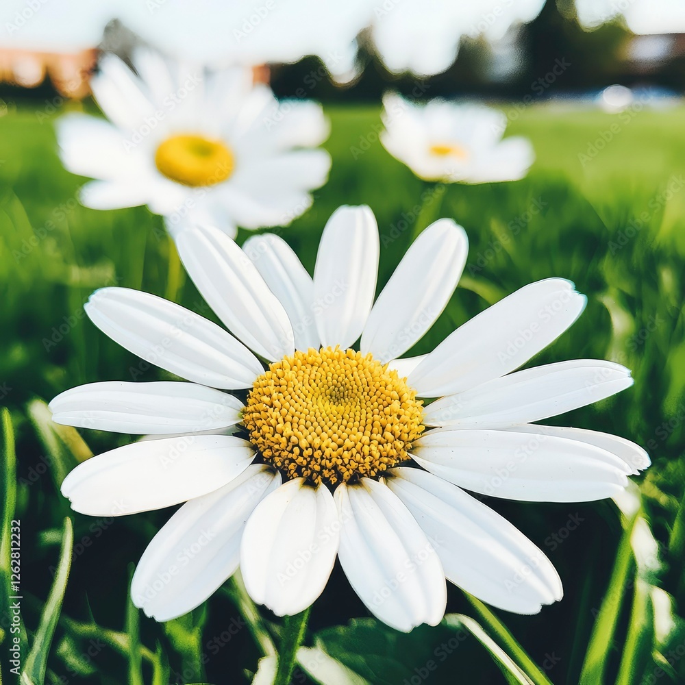 Fototapeta premium Close-up of a Single Daisy in a Field of Daisies