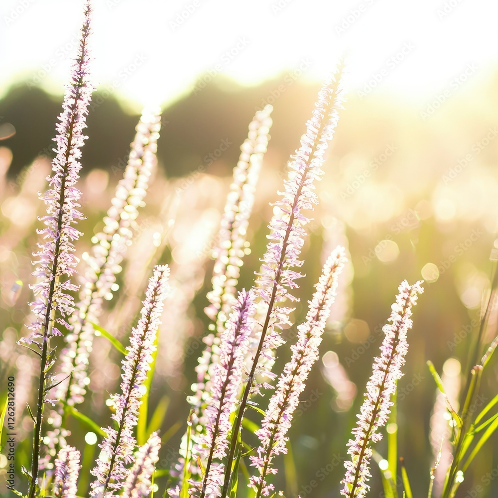 Serene Sunset Meadow Delicate Purple Wildflowers in Golden Light Serene Sunset Meadow Delicate Purple Wildflowers in Golden Light