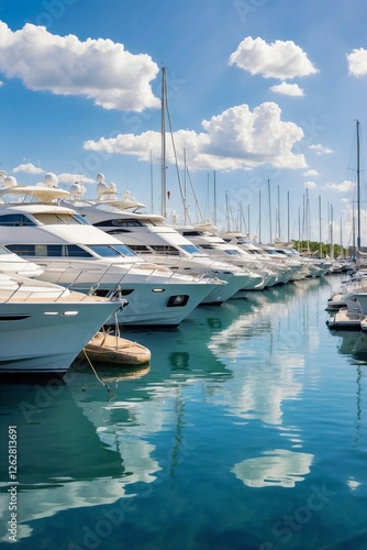 Group of Yachts Elegantly Positioned in the Harbor on a Bright Sunny Summer Day