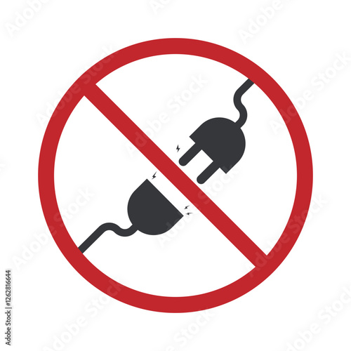 Isolated prohibition sign : do not plug or unplug electric plug from socket, electronic, charging gadget icon