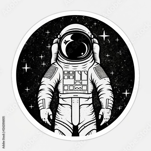 astronaut noir with spaceship, 2d Sticker, colorful, t-shirt clean design, illustration ai generated