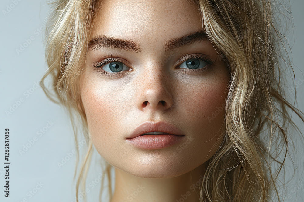 Promotional flyer graphic featuring a close-up of a woman with natural beauty and soft lighting Promotional flyer graphic featuring a close-up of a woman with natural beauty and soft lighting