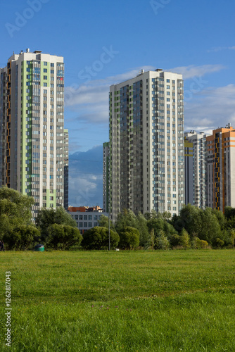 Modern colorful apartment buildings of Russia