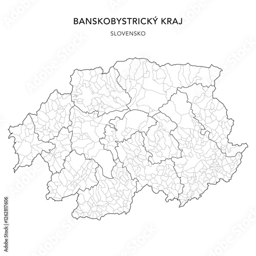 Geopolitical Vector Map of the Banská Bystrica Region (Banskobystrický Kraj) with Municipalities (Obcí), and Districts (Okres) Administrative Subdivisions as of 2025 - Slovakia (Slovensko)