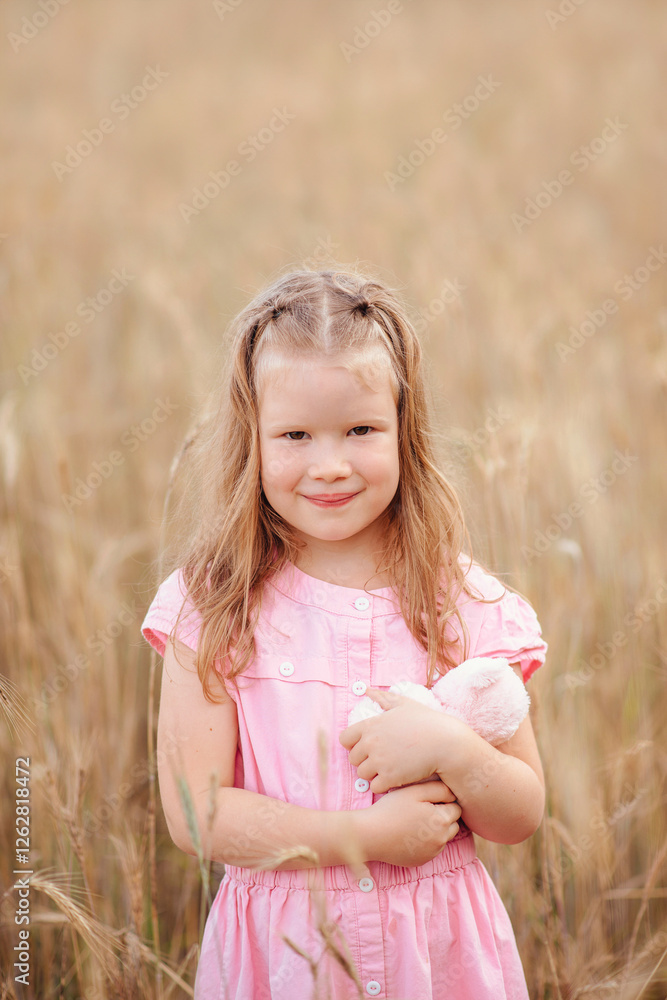 Portrait of a girl standing in a summer field, enjoying nature, sunlight, and fresh air, with a calm and dreamy expression Portrait of a girl standing in a summer field, enjoying nature, sunlight, and fresh air, with a calm and dreamy expression