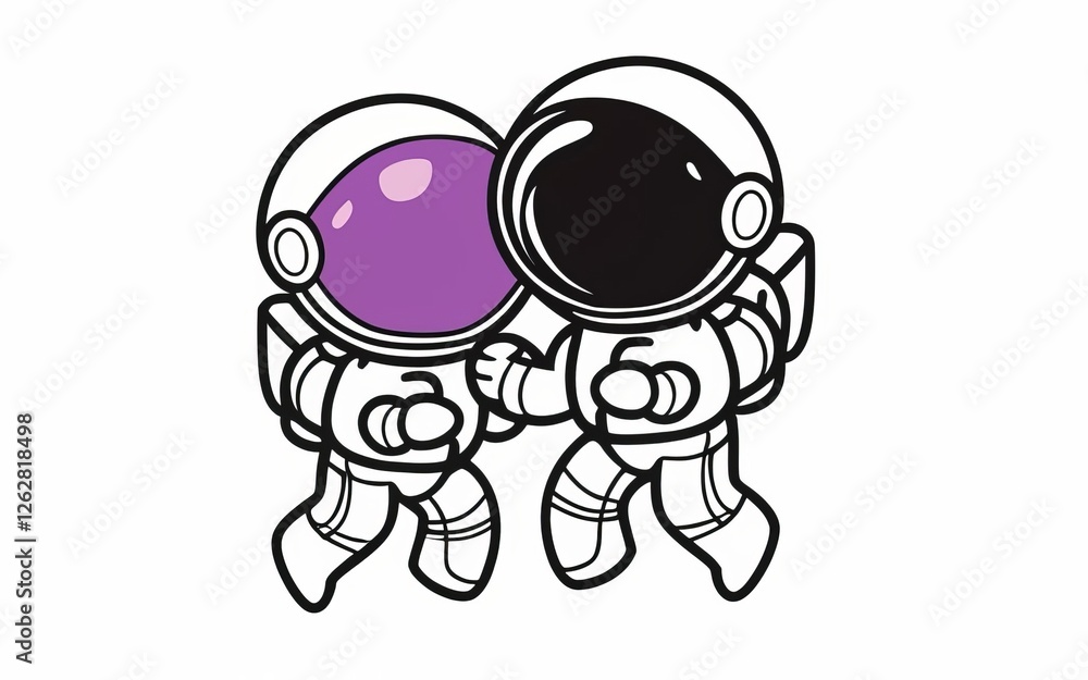 Fototapeta premium astronaut noir with spaceship, 2d Sticker, colorful, t-shirt clean design, illustration ai generated
