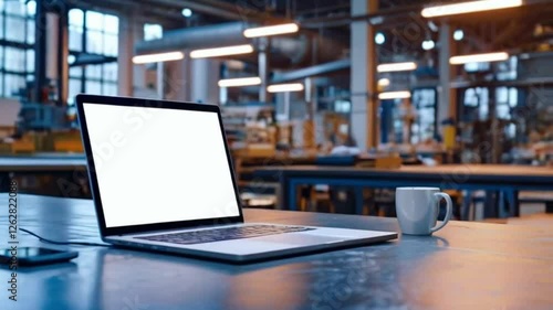 Wallpaper Mural Laptop Mockup in Industrial Workspace Torontodigital.ca