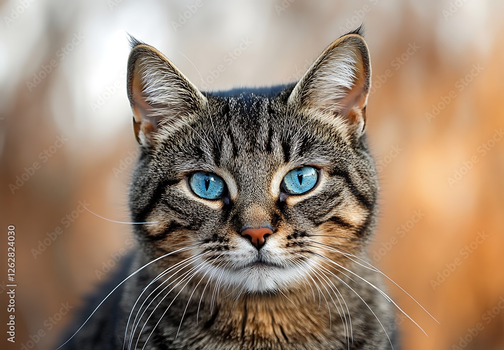 Elegant Gray Cat with Striking Blue Eyes Captured Up Close Elegant Gray Cat with Striking Blue Eyes Captured Up Close