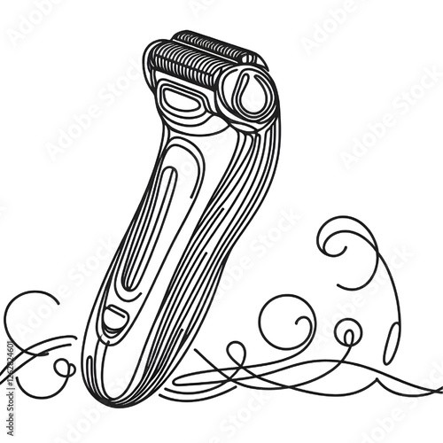 Electric shaver drawing, one continuous line, isolated on white background