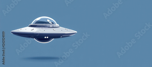Minimalist ufo illustration flying in a clear blue sky captures sci-fi mystery and imagination