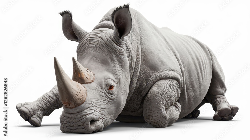 Fototapeta premium Relaxed rhinoceros resting on a white background