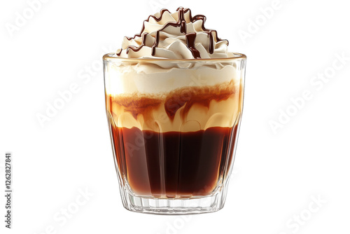 Classic Glass of Iced Coffee with Milk Isolated on Transparent Background