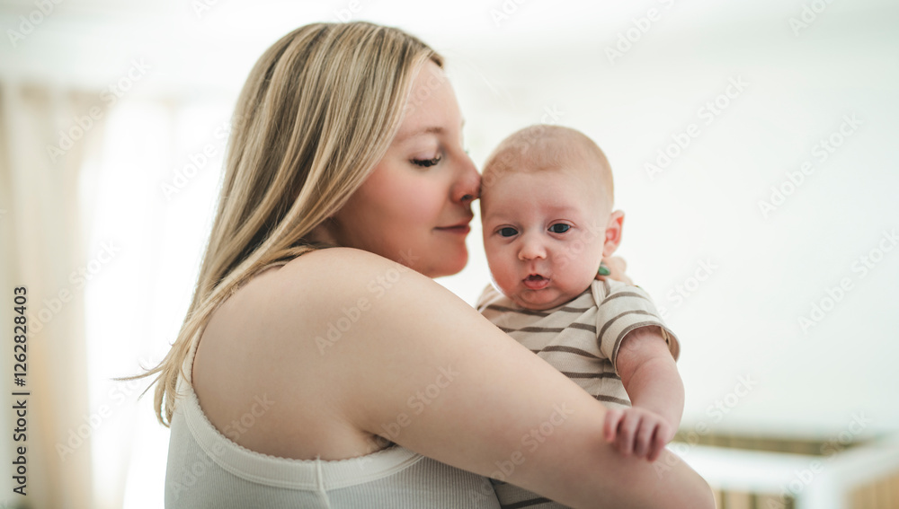 Cute small 1 month baby boy at home. Mother with little newborn infant. Cute small 1 month baby boy at home. Mother with little newborn infant.