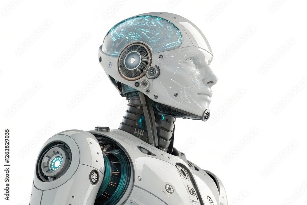 Futuristic AI Robot with Sleek White and Silver Design Showcasing Advanced Technology Features Futuristic AI Robot with Sleek White and Silver Design Showcasing Advanced Technology Features