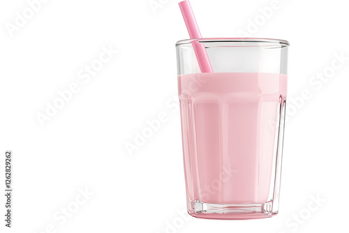 Glass of Strawberry Milk Realistic Image Isolated on Transparent Background