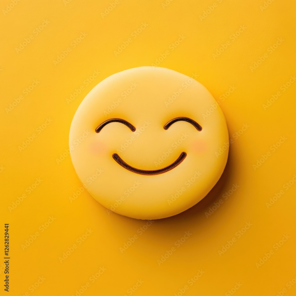 Fototapeta premium Cheerful Yellow Emoji Face On Bright Background