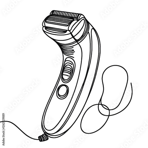 Electric shaver drawing, one continuous line, isolated on white background