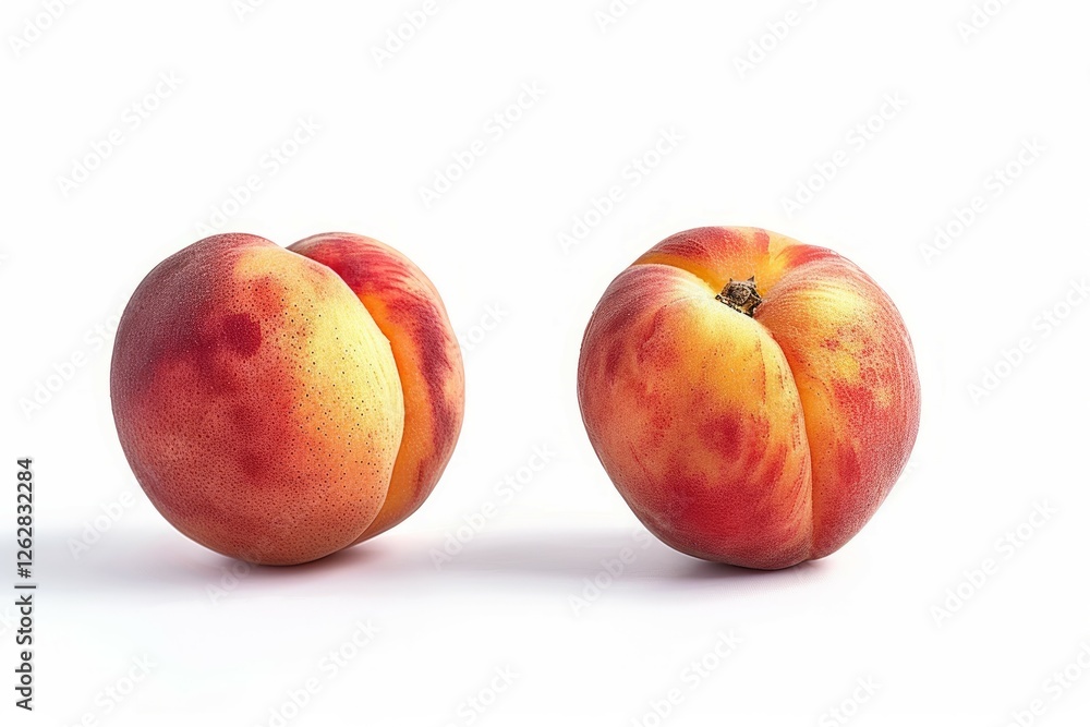 Few ripe peaches on white background. Neural network AI generated Few ripe peaches on white background. Neural network AI generated