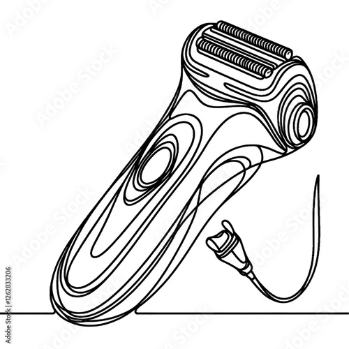 Electric shaver drawing, one continuous line, isolated on white background