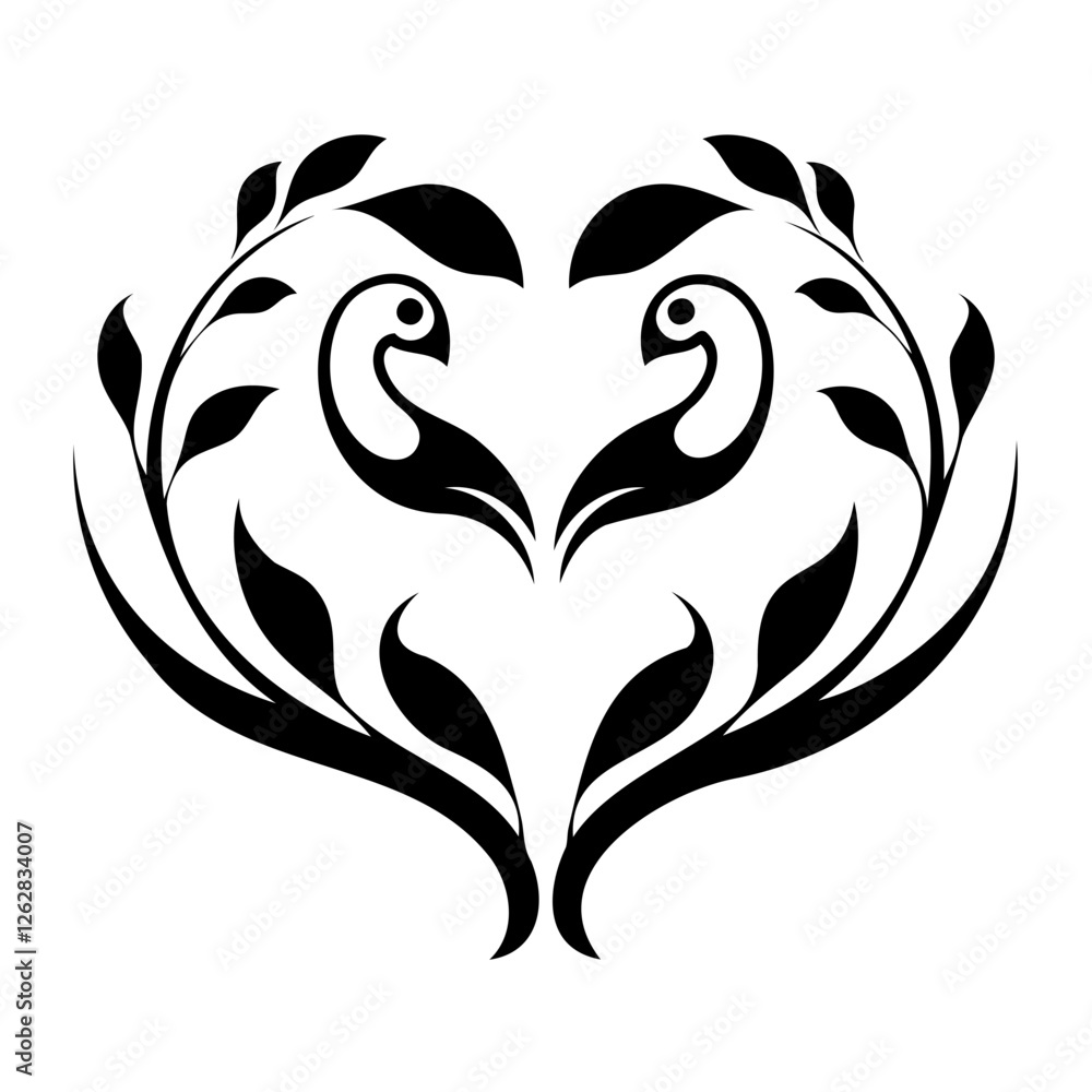 Two Birds In Heart Shape black silhouette vector illustration isolated on a transparent background Two Birds In Heart Shape black silhouette vector illustration isolated on a transparent background