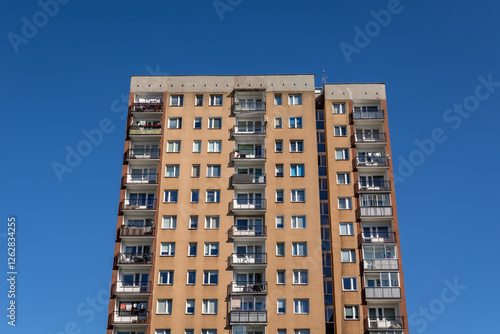 Obraz na płótnie Facade of Great Panel type of apartment building in Goclaw area of Warsaw, Poland w salonie