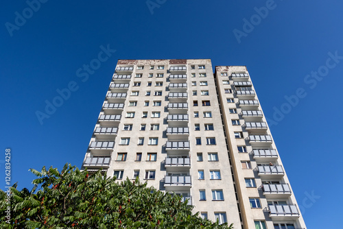 Obraz na płótnie Facade of Great Panel type of apartment building in Goclaw area of Warsaw, Poland w salonie