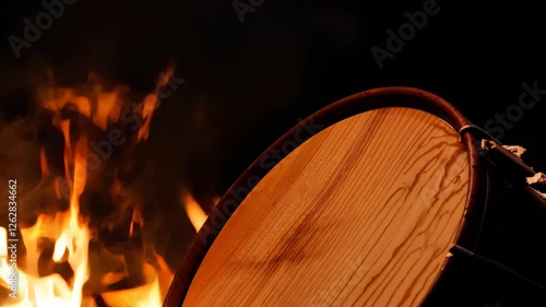 Captivating flames engulfing wooden barrel with intense fire dynamics