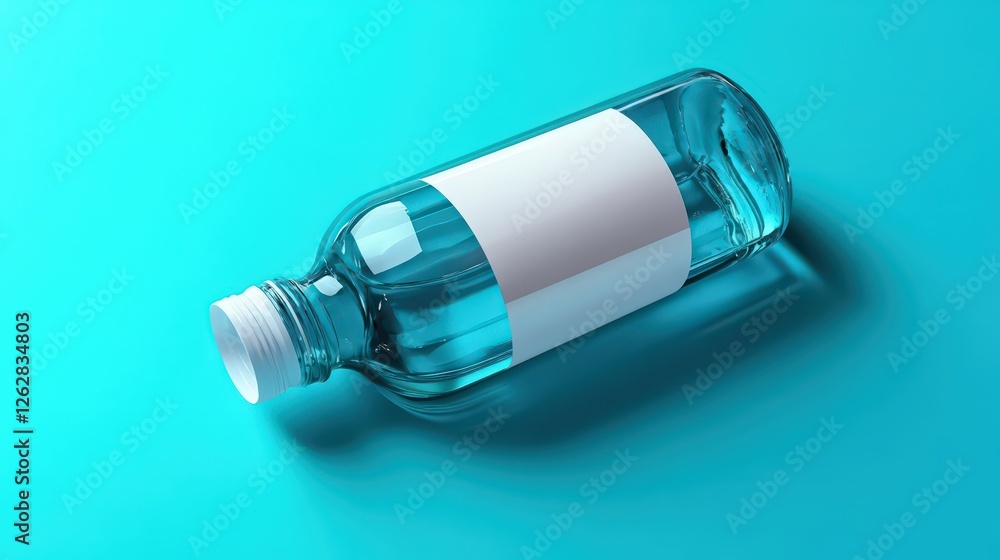 Soda Bottle Mockup with Clear Label on Blue Background for Product Presentation Soda Bottle Mockup with Clear Label on Blue Background for Product Presentation