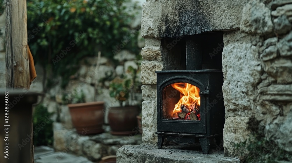 Fototapeta premium Rustic Outdoor Fireplace in Garden