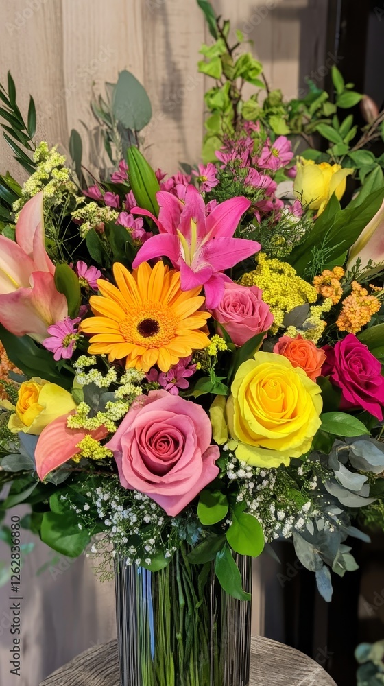 Fototapeta premium Stunning Colorful Flower Bouquet in a Vase