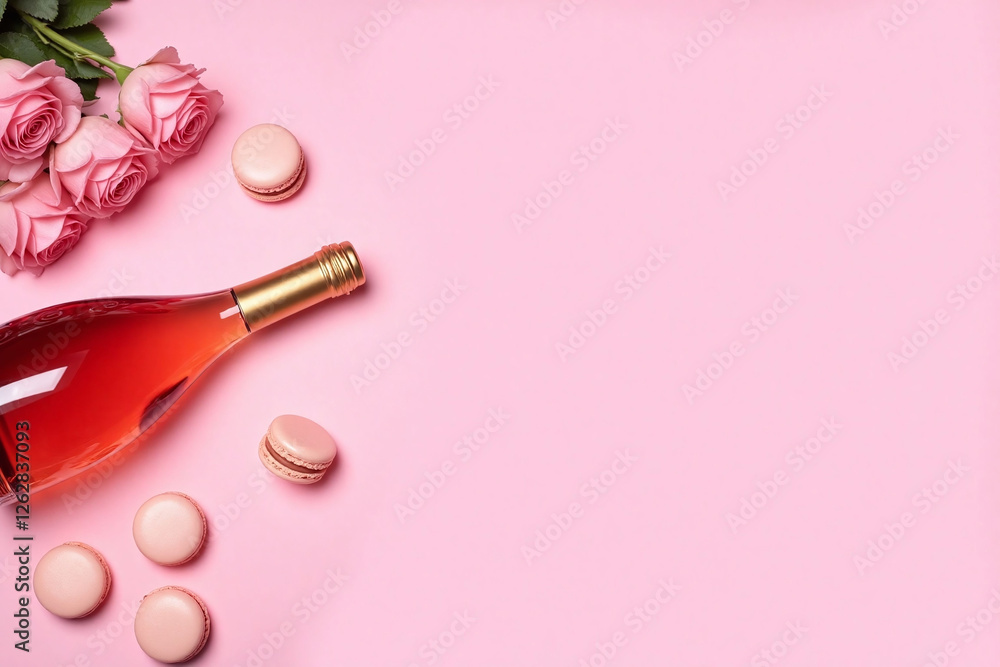 pink bg roses red wine macarons overlapping symmetrical pink bg roses red wine macarons overlapping symmetrical