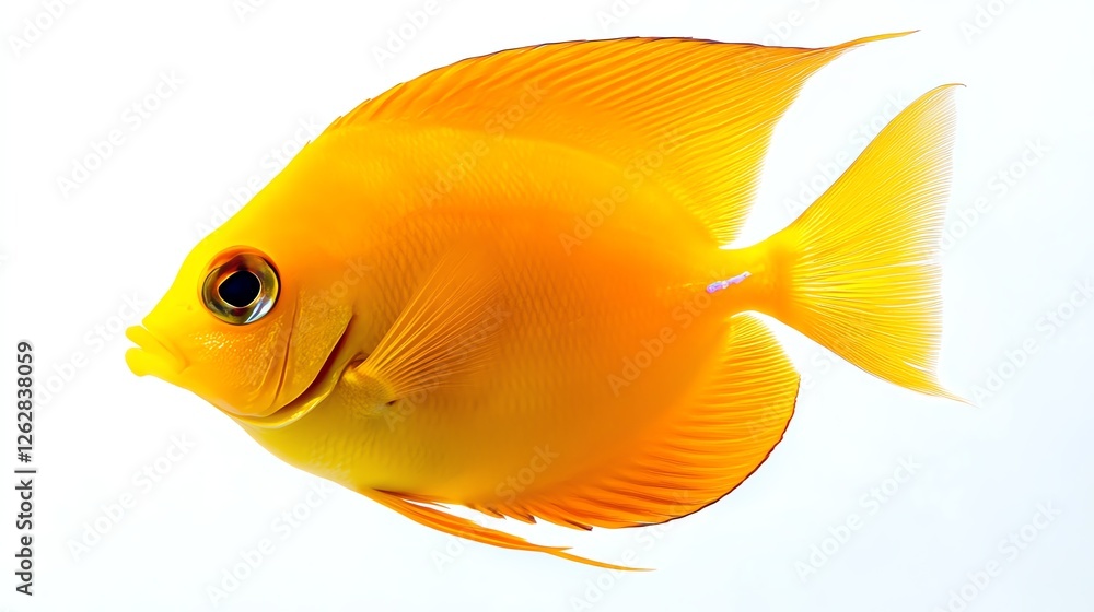 Vibrant yellow fish with fins, showcasing aquatic beauty, white isolated background. Vibrant yellow fish with fins, showcasing aquatic beauty, white isolated background.