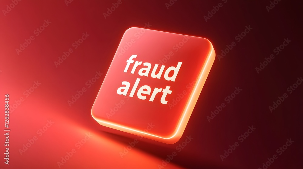 Bright Red Square Icon with Fraud Alert Text on Dark Background Bright Red Square Icon with Fraud Alert Text on Dark Background