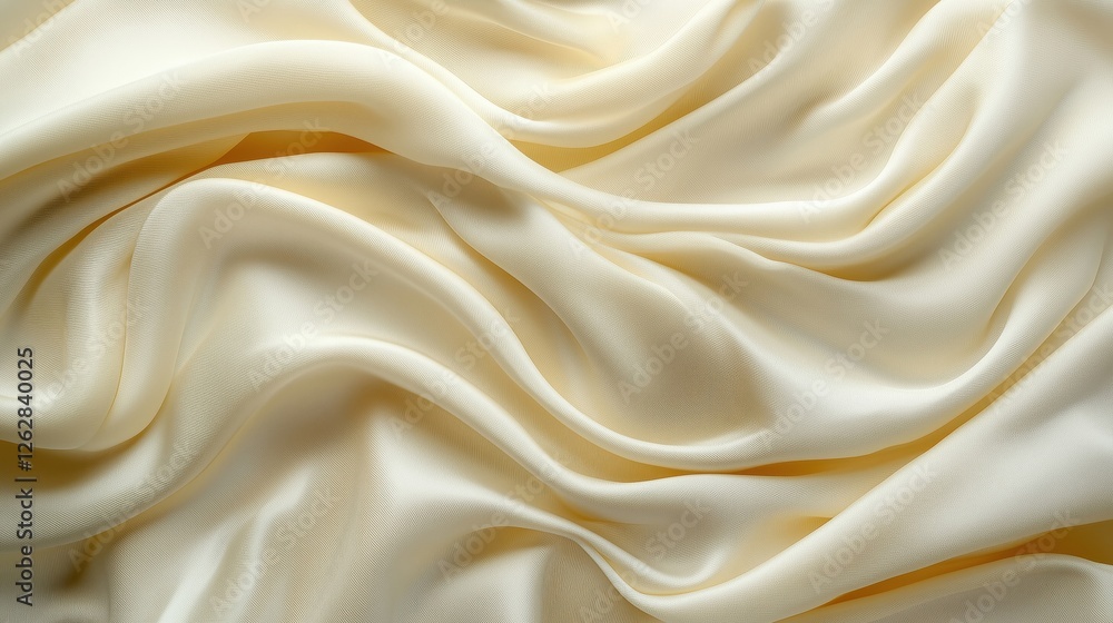 Fototapeta premium Luxurious satin cloth in beautiful cream color, flat lay textured fabric close-up