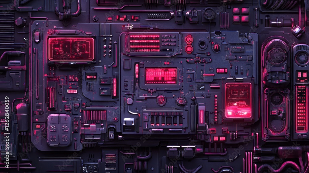 Fototapeta premium Futuristic Flat Lay Composition of Advanced Technology Elements