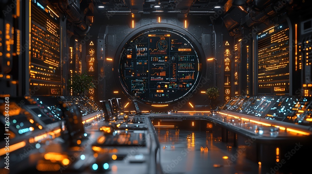 Futuristic spaceship control room with glowing screens (1) Futuristic spaceship control room with glowing screens (1)