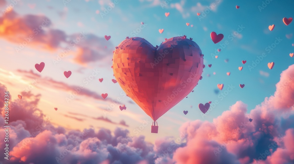 Fototapeta premium Abstract background with a glittering red heart on colorful bokeh lights, with space for a Valentine's Day greeting card design.