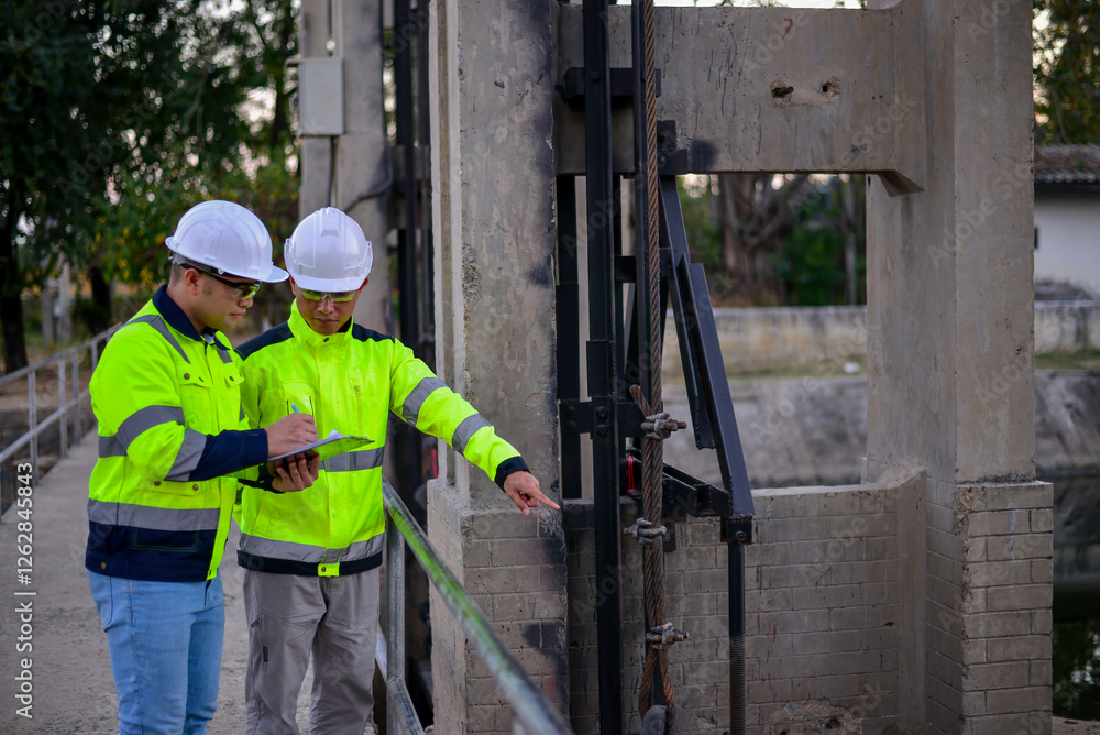 Structural engineers and technicians are rigorously inspecting the dam's floodgates to ensure they are functioning properly. Structural engineers and technicians are rigorously inspecting the dam's floodgates to ensure they are functioning properly.