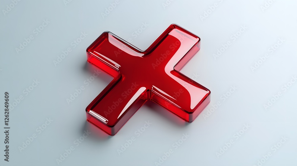 Obraz premium Red Glass Cross Icon on Modern Background for Creative Designs