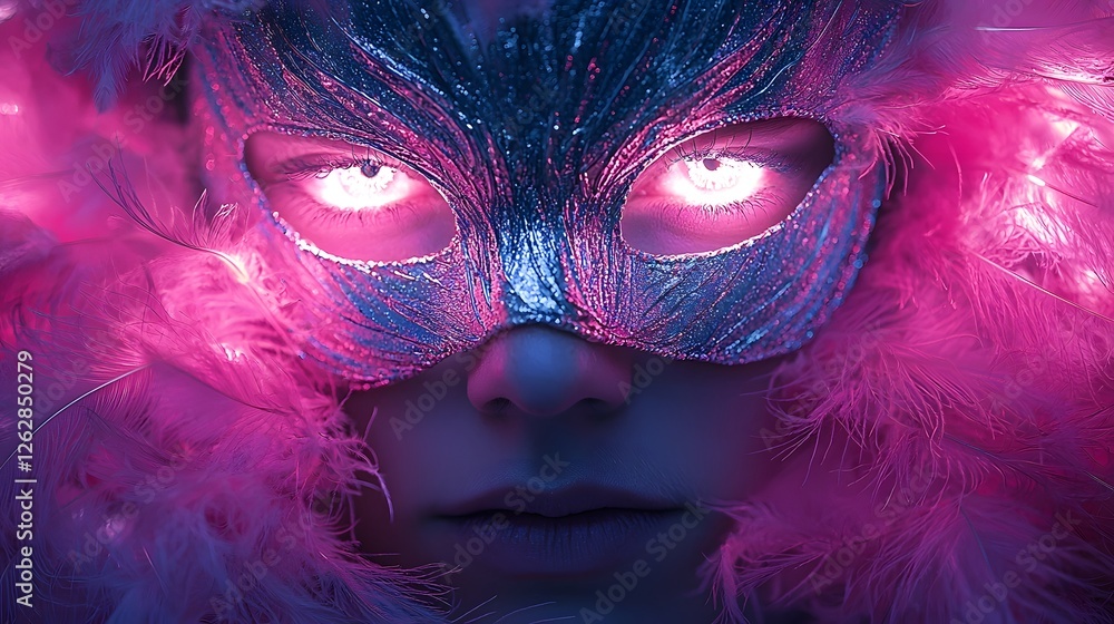 Surreal Feathered Mask Portrait with Glowing Ethereal Allure and Mysterious Charm Surreal Feathered Mask Portrait with Glowing Ethereal Allure and Mysterious Charm